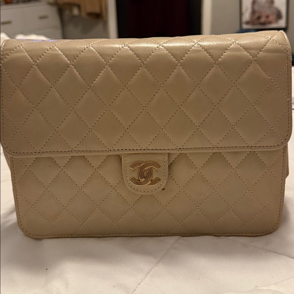 💯 CHANEL Light Beige Coco Mark Chain Leather Flap Shoulder Bag - Picture 13 of 13